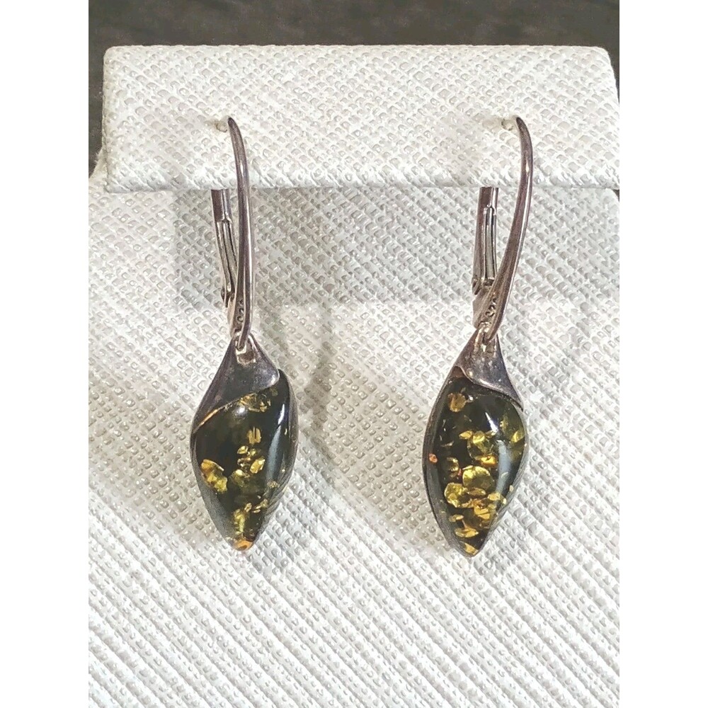 Baltic Amber Sterling Silver Leverback Vintage Dangle Earrings